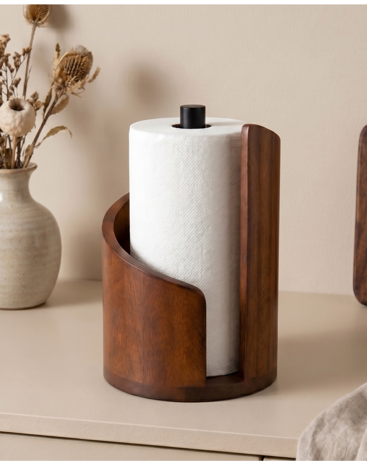 Paper Towel Holder Wood – Solid Wood Design | Standing Paper Towel Holder - Walnut