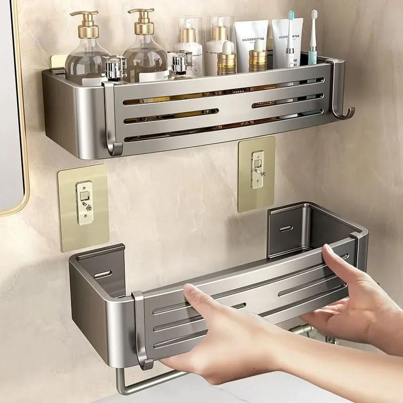 Self Adhesive Aluminum Bathroom Shelf Organizer