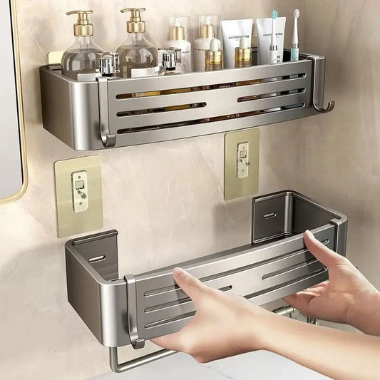 Self Adhesive Aluminum Bathroom Shelf Organizer
