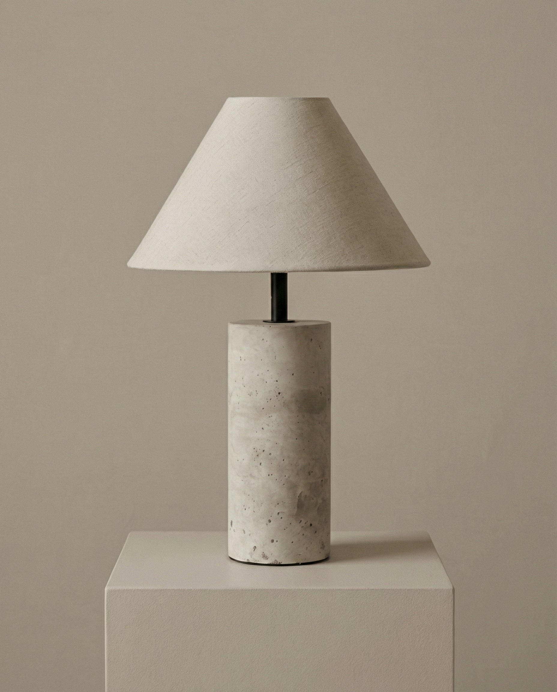 Travertine Table Lamp – Yellow Natural Stone & Fabric Shade - Travertine Base