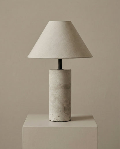 Travertine Table Lamp – Yellow Natural Stone & Fabric Shade - Travertine Base