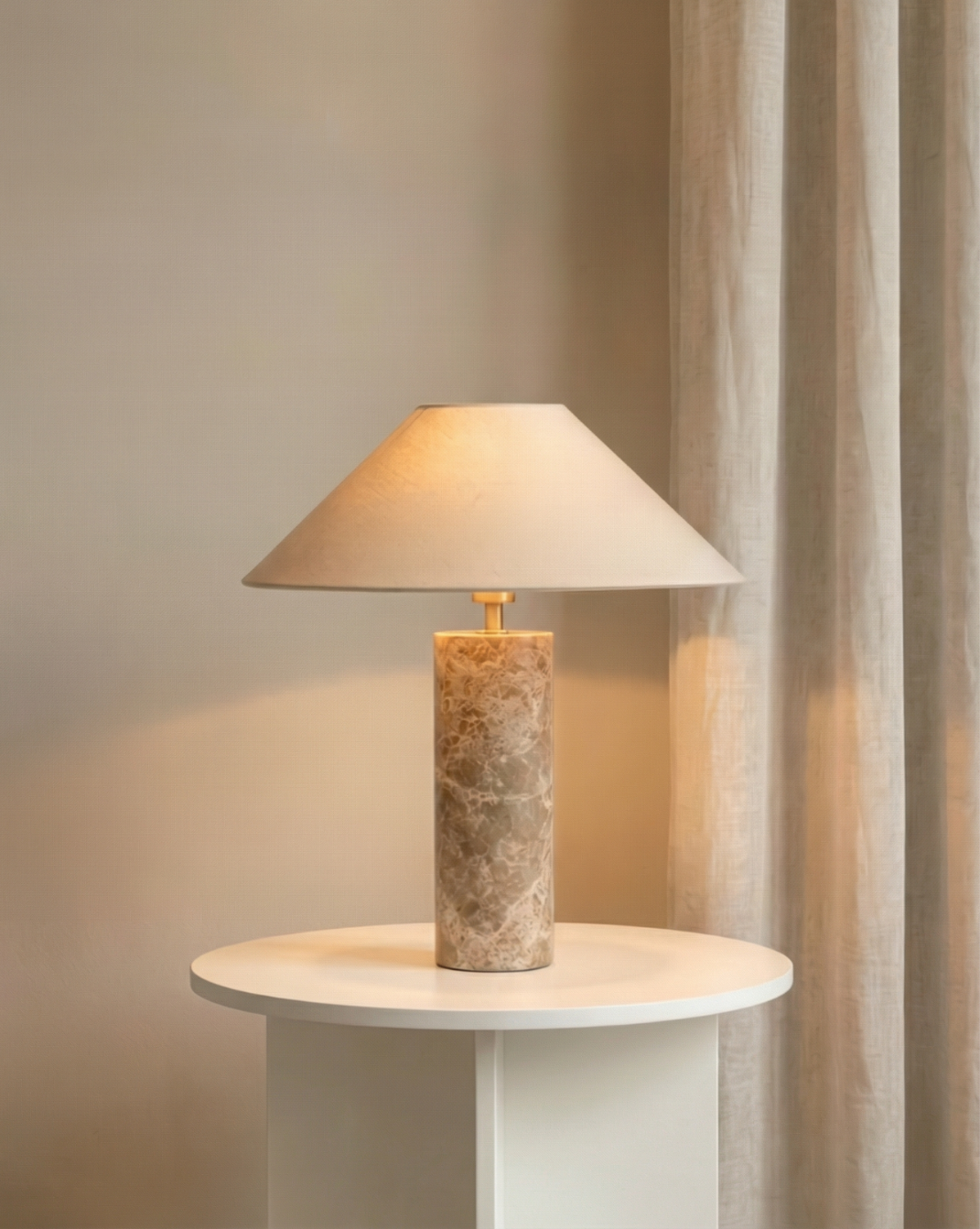 Nordic Marble Table Lamp – White Fabric Shade