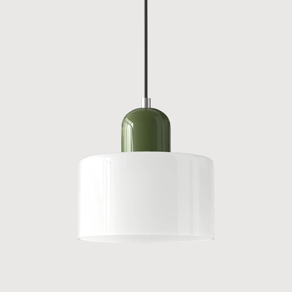 Retro Pendant Lamp with Orange Glass Shade & Green Top