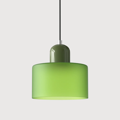 Retro Pendant Lamp with Orange Glass Shade & Green Top
