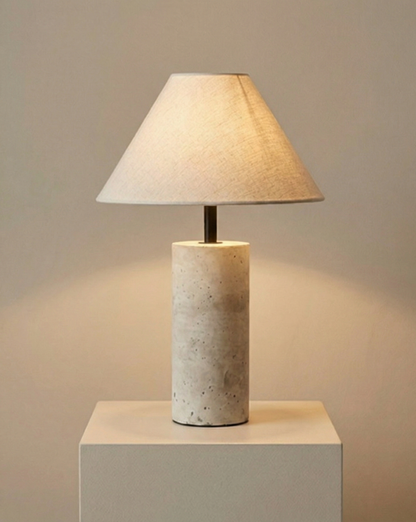 Travertine Table Lamp – Yellow Natural Stone & Fabric Shade