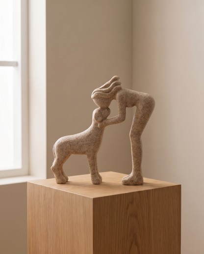 Abstract Figurine Resin – Modern Decorative Sculpture | Woman Kissing Dog