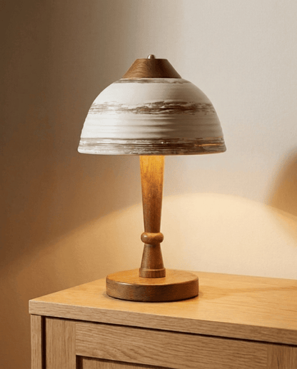 Bryn Table Lamp in Off-White Marbled Ceramic with Walnut Wood Base