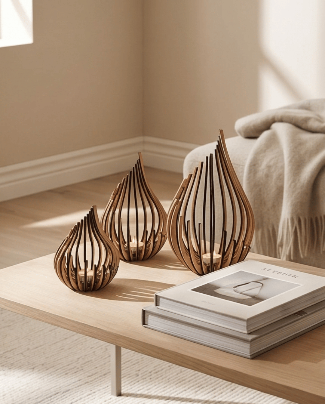 Ember Tealight Holder in Natural Wood - Large