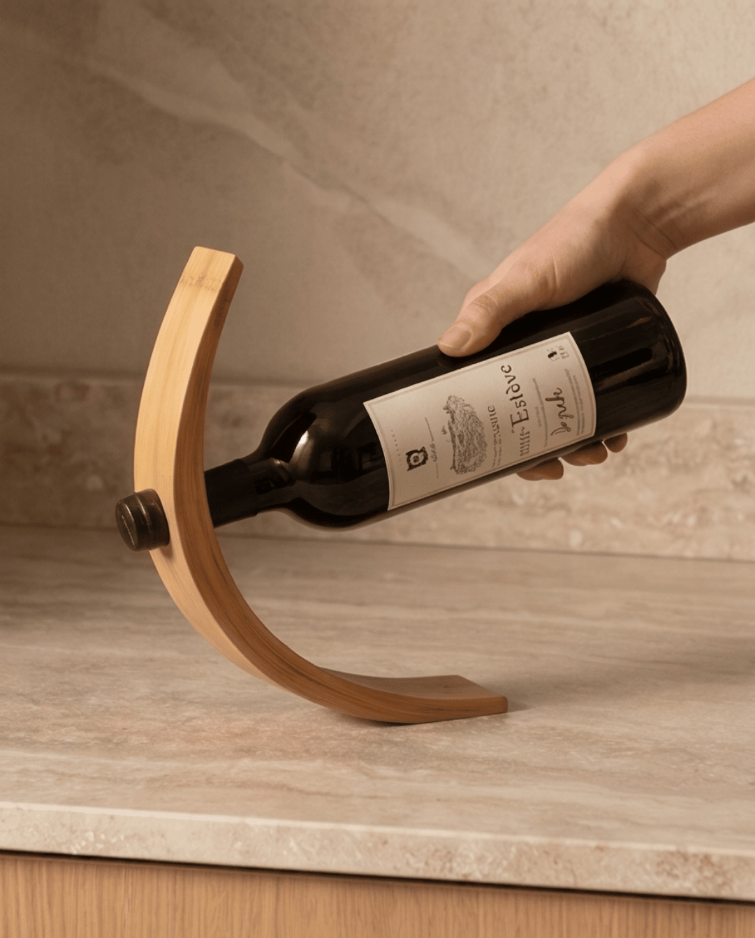 Wine Rack Bamboo | Floating Wine Bottle Holder, 27 cm