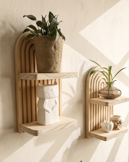 Wall Shelf Natural Wood | Set of 2 Floating Wall Shelves, 29.5 cm