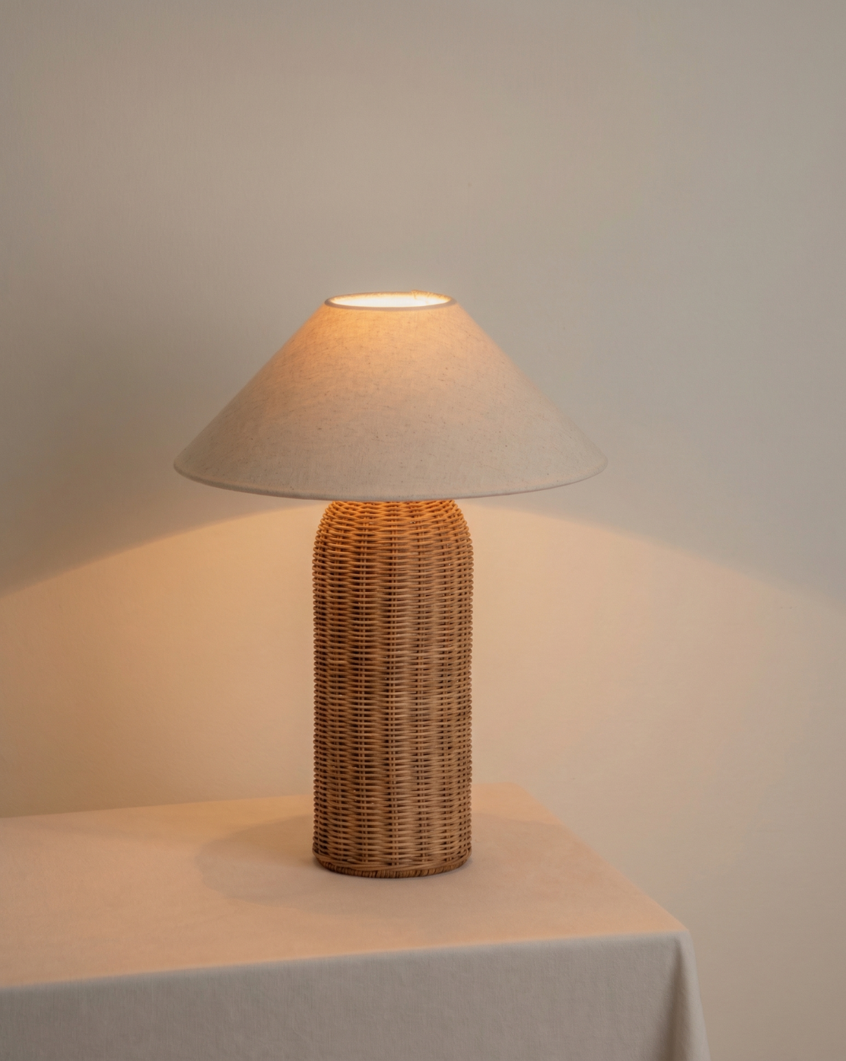 Wabi-Sabi Rattan Table Lamp – Hand-Woven Base with Fabric Shade