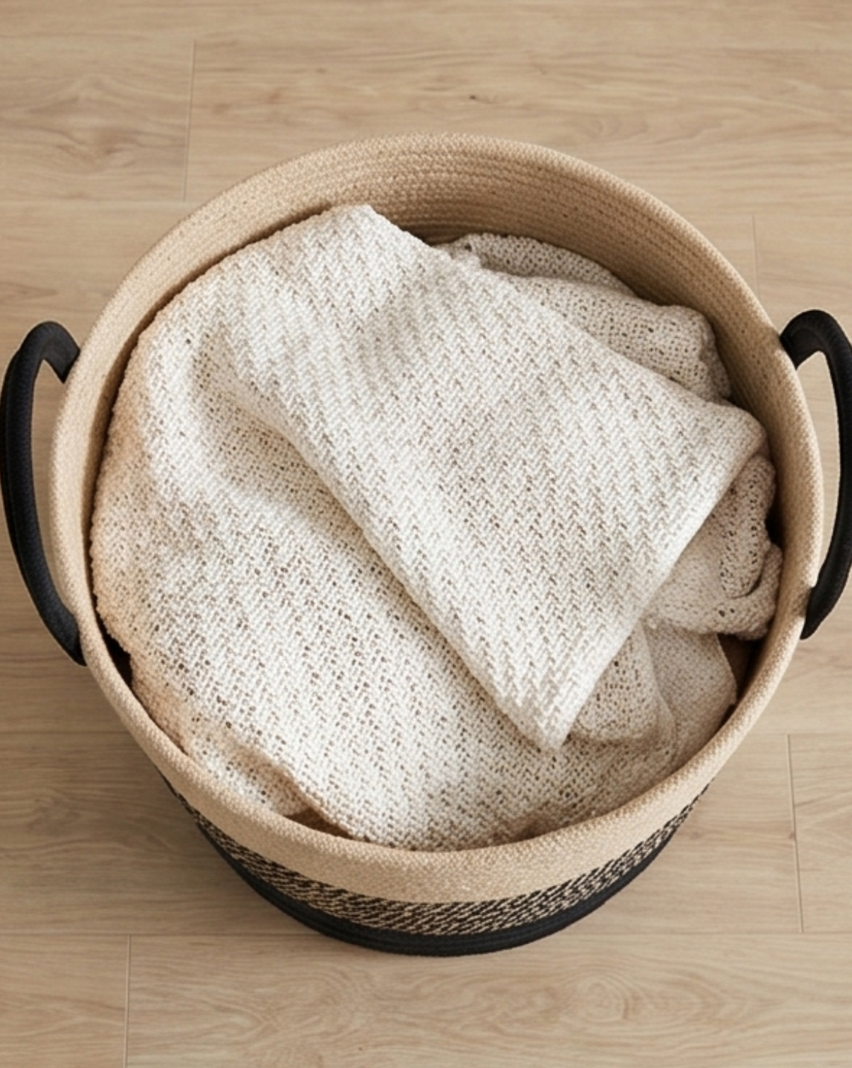 Laundry Basket Cotton Rope – Boho Design | Woven Laundry Basket Natural, 58L - Beige