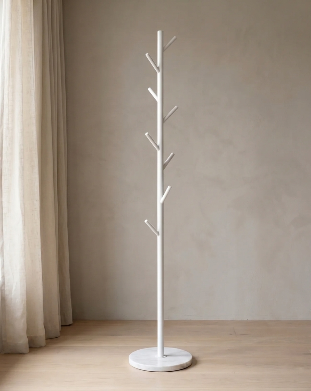 Freestanding Coat Rack Metal Black – Standing Coat Rack with 8 Hooks - White