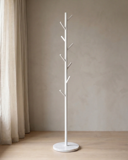 Freestanding Coat Rack Metal Black – Standing Coat Rack with 8 Hooks - White