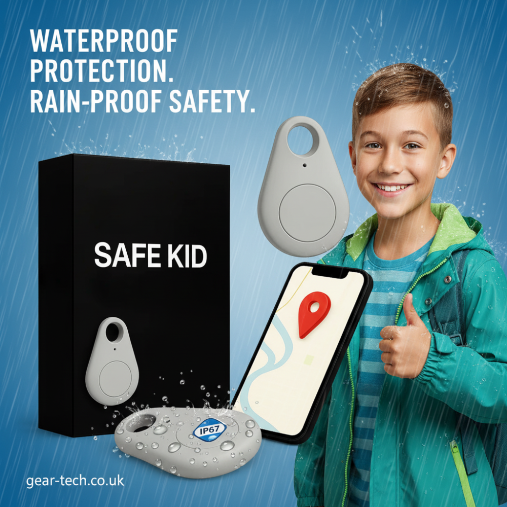Kids GPS Tracker, Waterproof, Real-Time Location & SOS Alarm, Compact with Carry Pouch