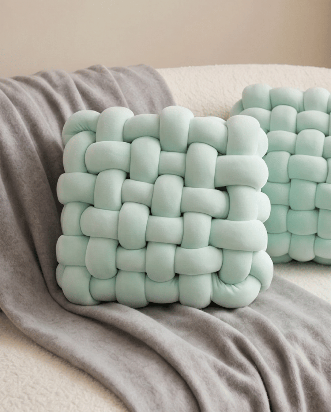 Knot Pillow Soft Geometric Design Decorative Cushion Plush, 30 x 30 cm