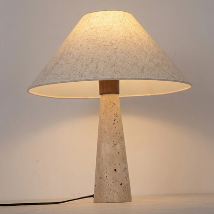 Japandi Travertine Table Lamp – Yellow Cave Stone Base with Linen Shade