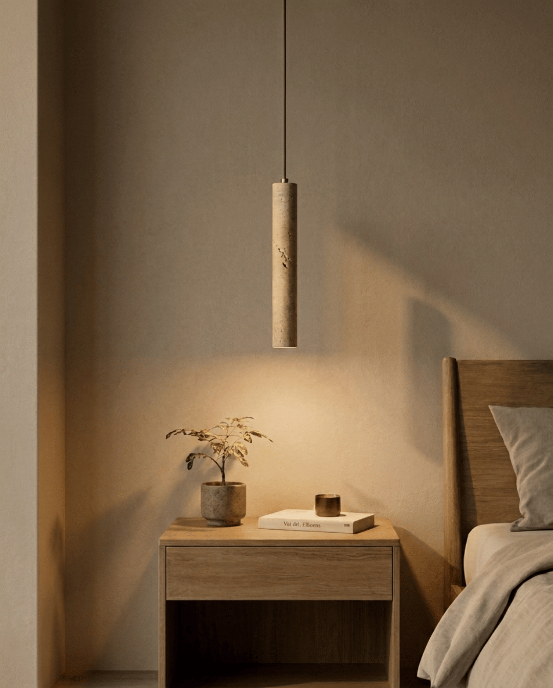 Cove Travertine Pendant Light | Wabi-Sabi Cylinder Design - 28cm
