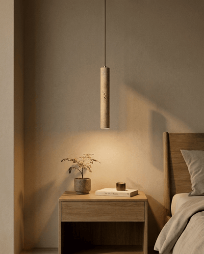 Cove Travertine Pendant Light | Wabi-Sabi Cylinder Design - 28cm