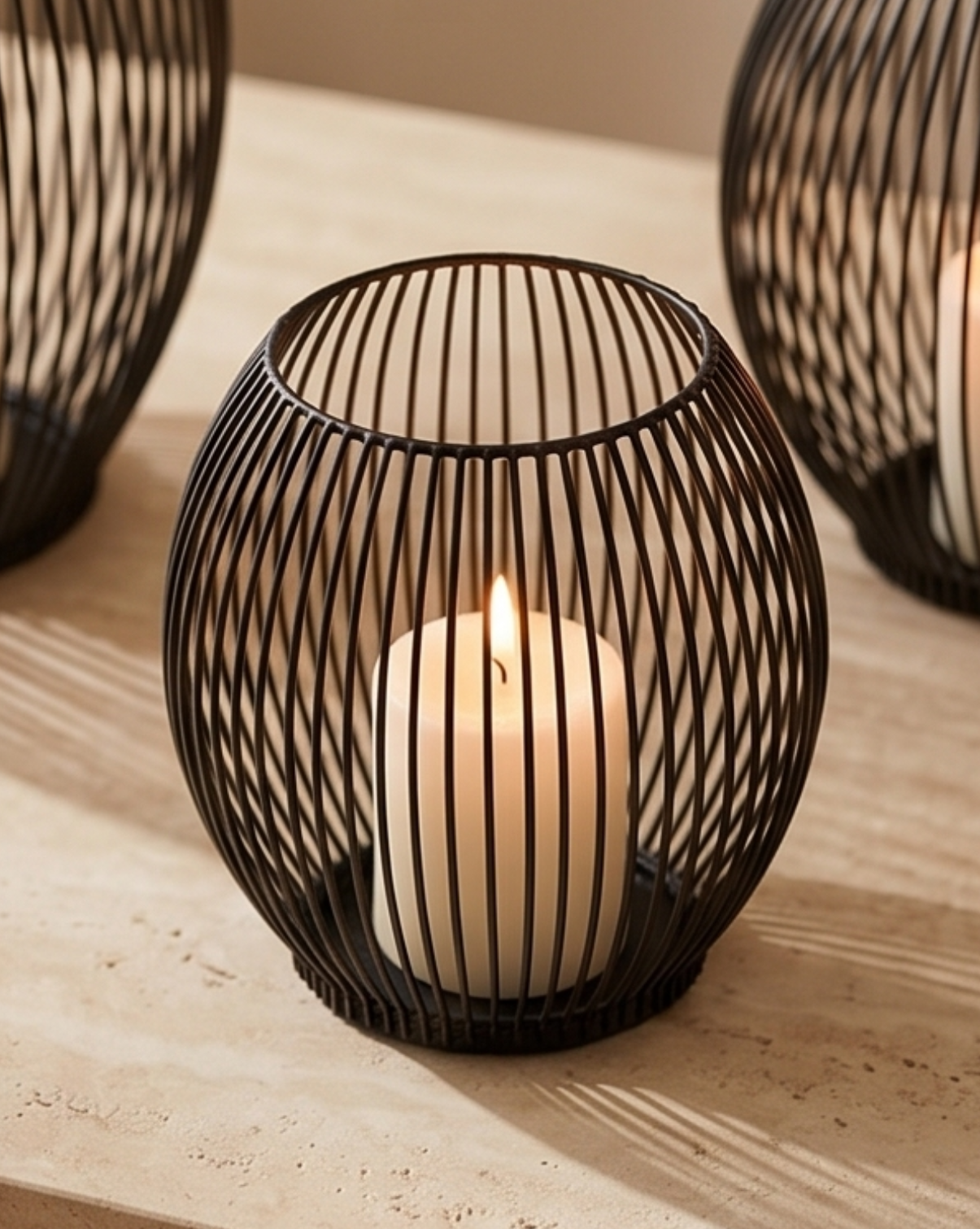 Black Candle Holder - Vintage Wrought Iron Lantern Design - Medium