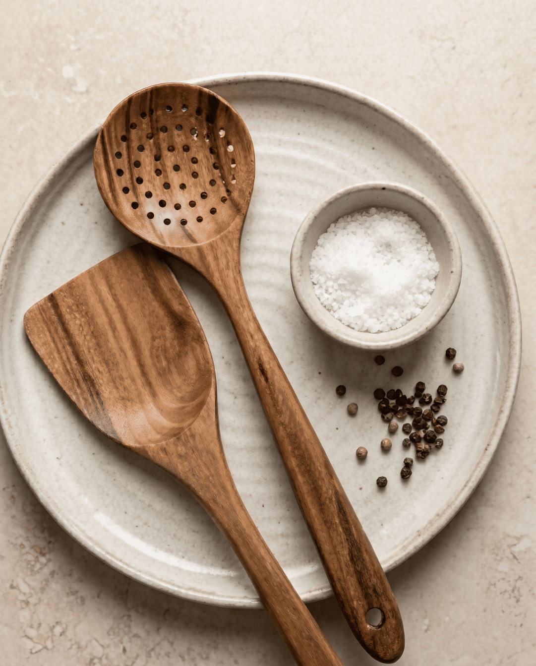 Teak Wood Kitchen Utensil Set 5-Piece - Natural Wooden Cookware Tools