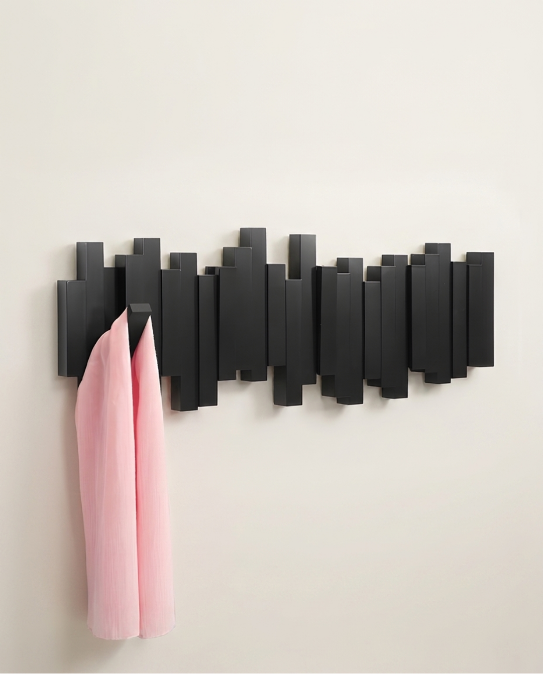 Wooden Wall Coat Rack with Folding Magnetic Hooks – Beech Wood, 3 to 10 Hooks - Natural