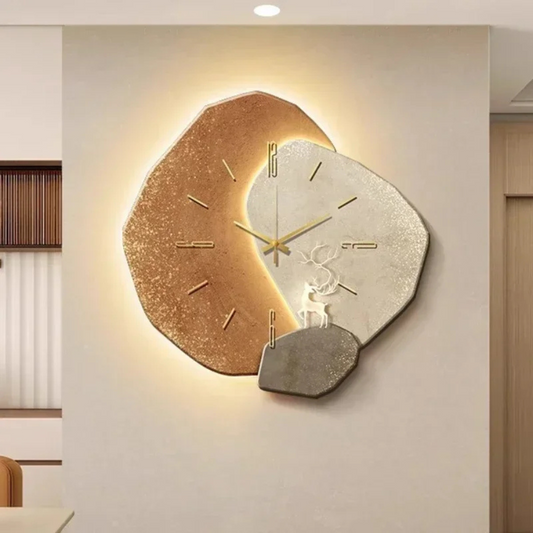 LED Wall Clock in Natural Wood, Modern Design with Soft Ambient Lighting