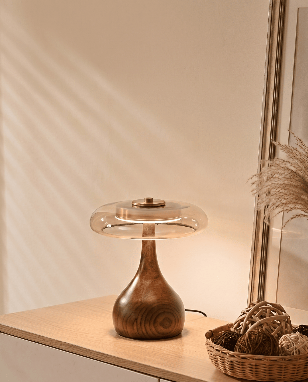 Designer Table Lamp Wood with Transparent Shade - Long