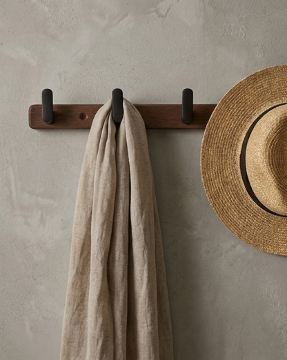 Wooden Coat Rack with Metal Hooks – Wall-Mounted | Coat Hooks - 5 Hooks