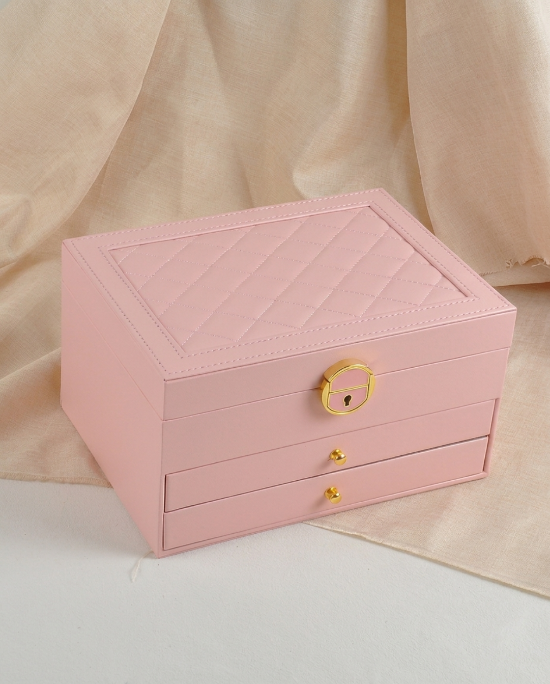 Sferica Jewelry Box Leather Multi-Layer - Black, Pink, Green, or White, 23 cm