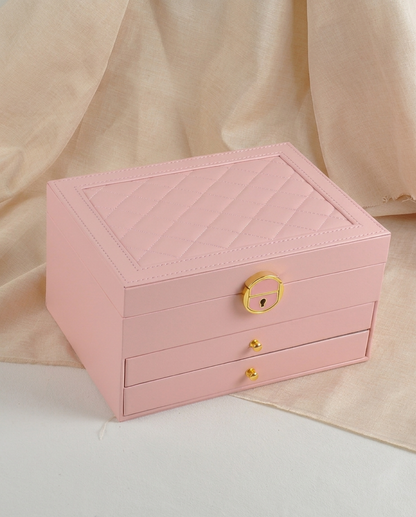 Sferica Jewelry Box Leather Multi-Layer - Black, Pink, Green, or White, 23 cm