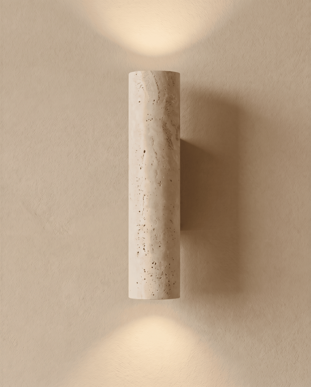 Wall Lamp in Natural Travertine Stone and Solid Wood, 23 cm - 28cm