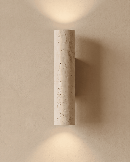 Wall Lamp in Natural Travertine Stone and Solid Wood, 23 cm - 28cm