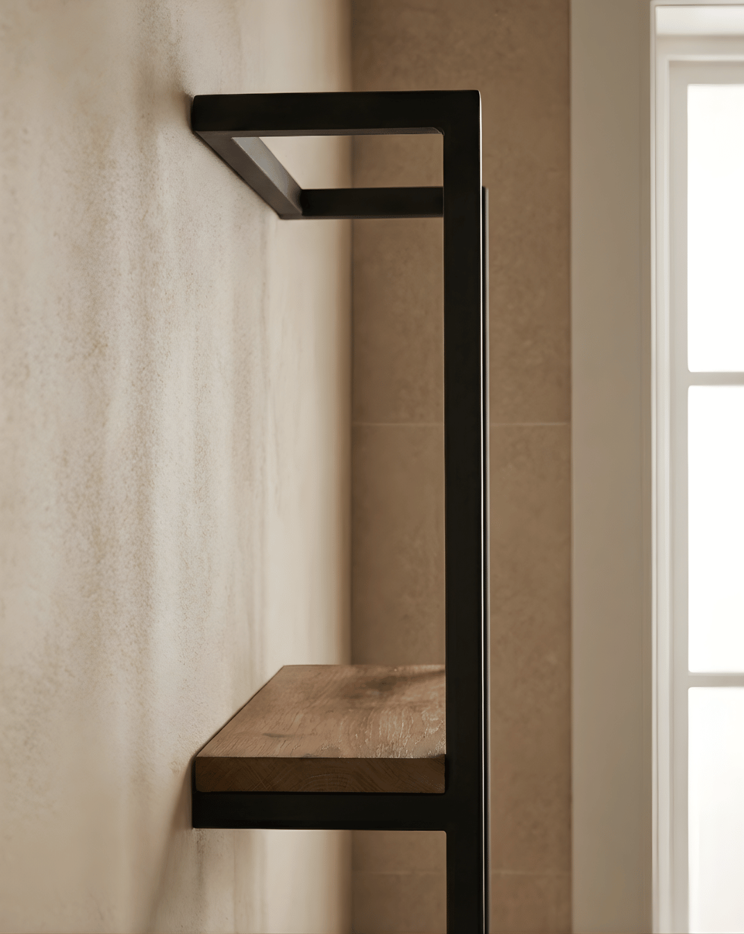 Havn Towel Rack 2-Tier in Natural Wood with Black Steel Frame, 77 cm