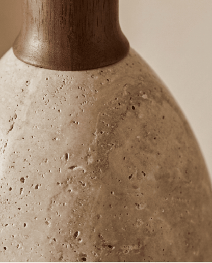 Cove Pendant Light in Beige Travertine with Solid Wood, ø 15 cm - Pine