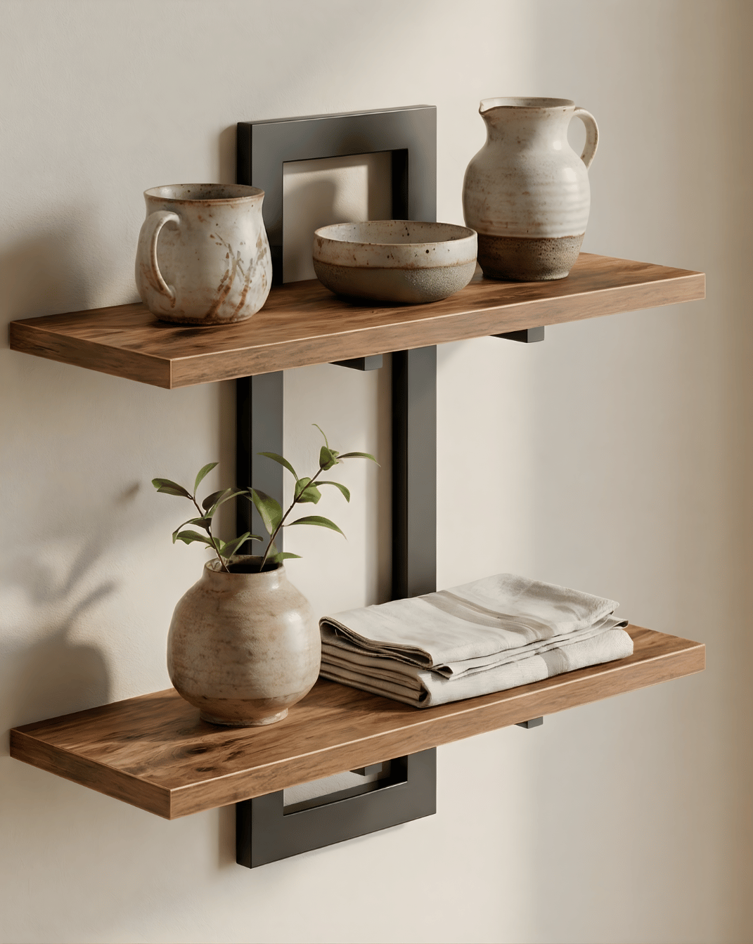Wall Shelf 2-Tier – Wooden Wall Shelf with Metal Brackets - 2-Tier