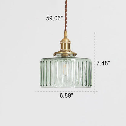 Glass Round Jar Pendant Light, Copper, E26, Clear or Green, Two Designs