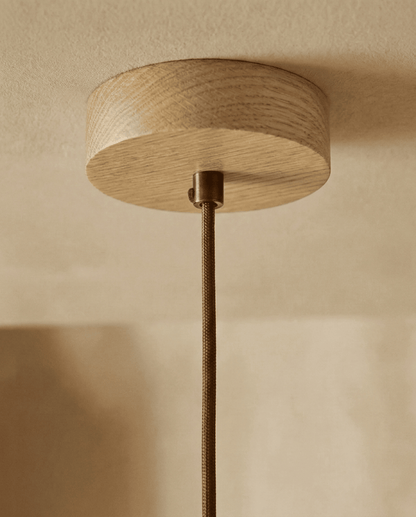 Cove Pendant Light in Beige Travertine with Wooden Accent - Walnut