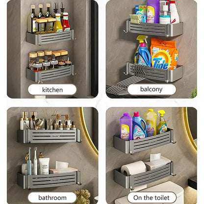 Self Adhesive Aluminum Bathroom Shelf Organizer
