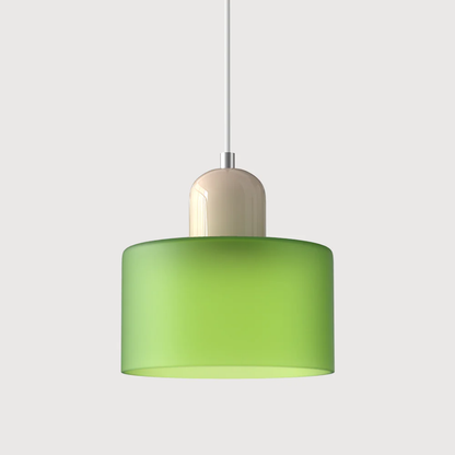 Retro Pendant Lamp with Orange Glass Shade & Green Top