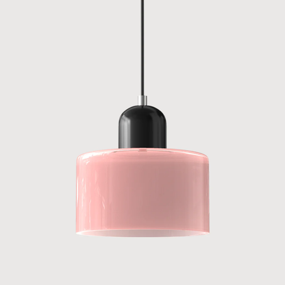 Retro Pendant Lamp with Orange Glass Shade & Green Top