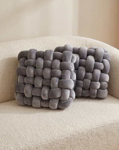 Knot Pillow Soft Geometric Design Decorative Cushion Plush, 30 x 30 cm - Grey