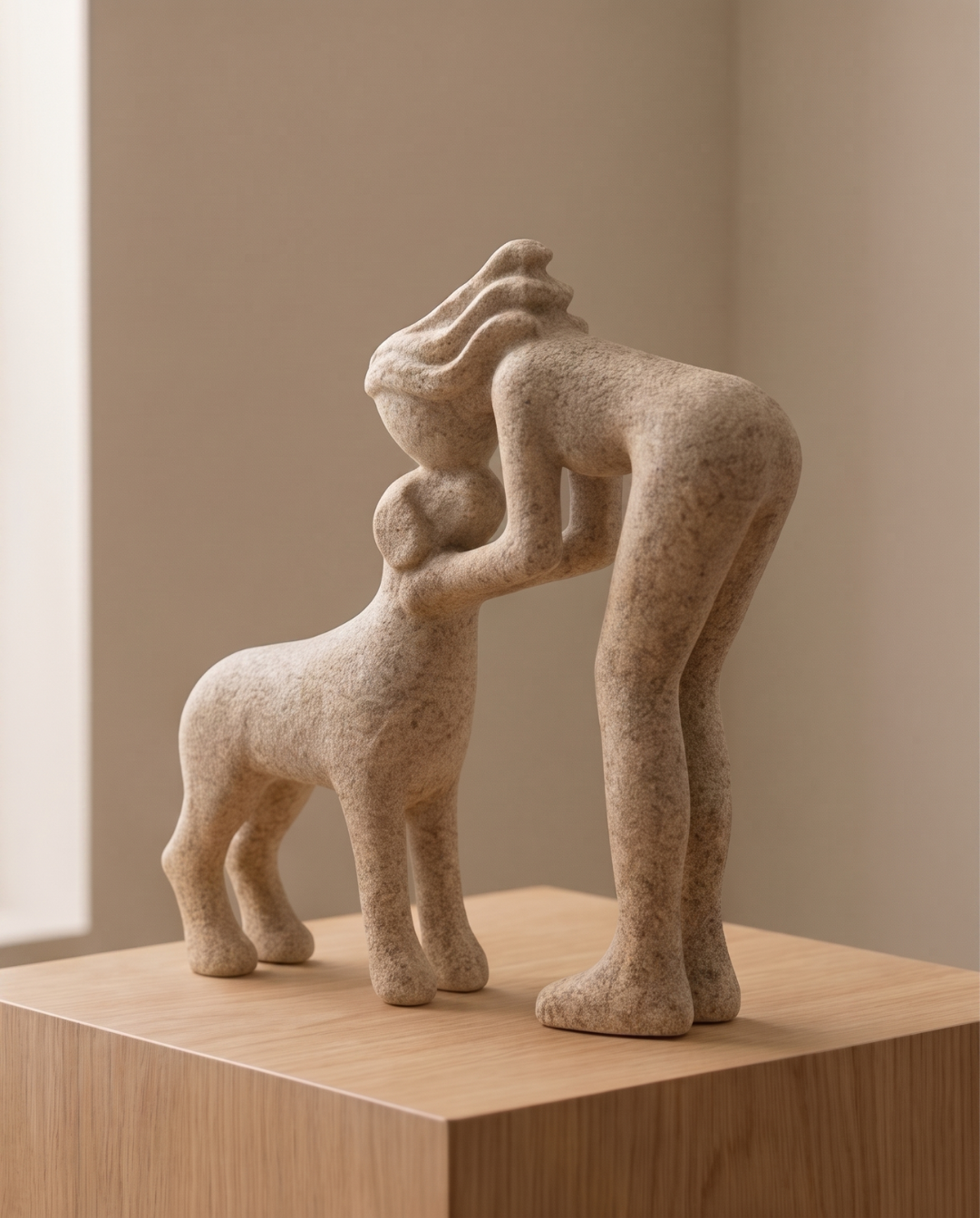 Abstract Figurine Resin – Modern Decorative Sculpture | Woman Kissing Dog