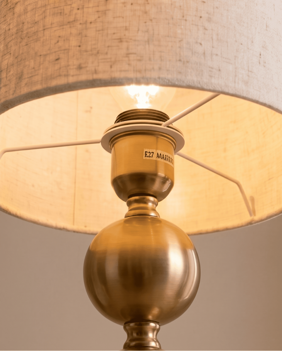 Orb Table Lamp in Gold Metal with Linen Shade, 45 cm