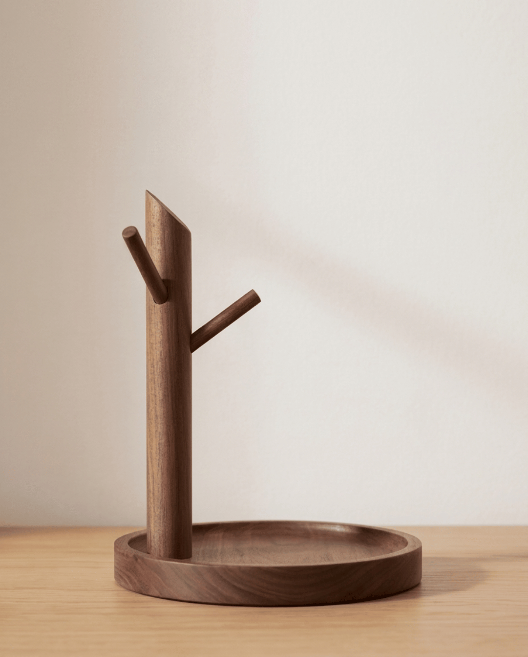 Key Holder Wood Bamboo | Minimalist Tray with Hooks, 20 cm