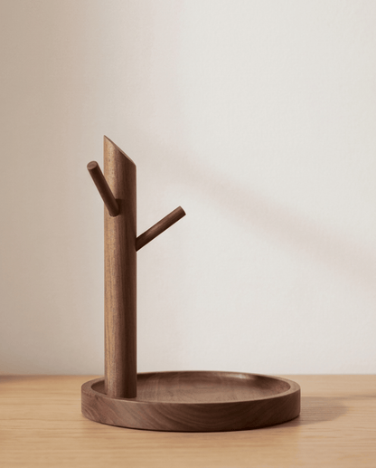 Key Holder Wood Bamboo | Minimalist Tray with Hooks, 20 cm