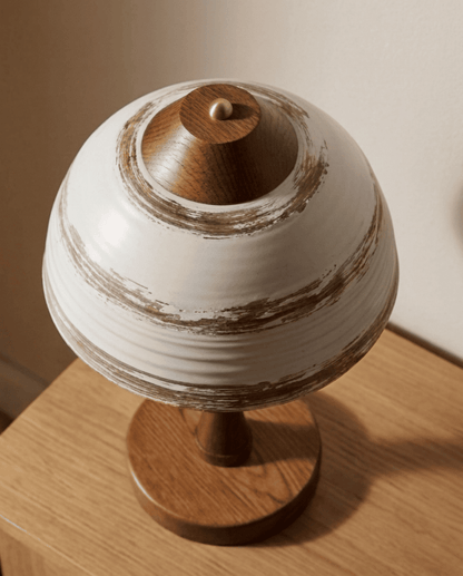 Bryn Table Lamp in Off-White Marbled Ceramic with Walnut Wood Base