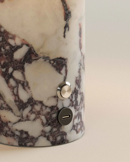 Cove Table Lamp | Calacatta Viola Marble Base & Linen Shade, 24 cm
