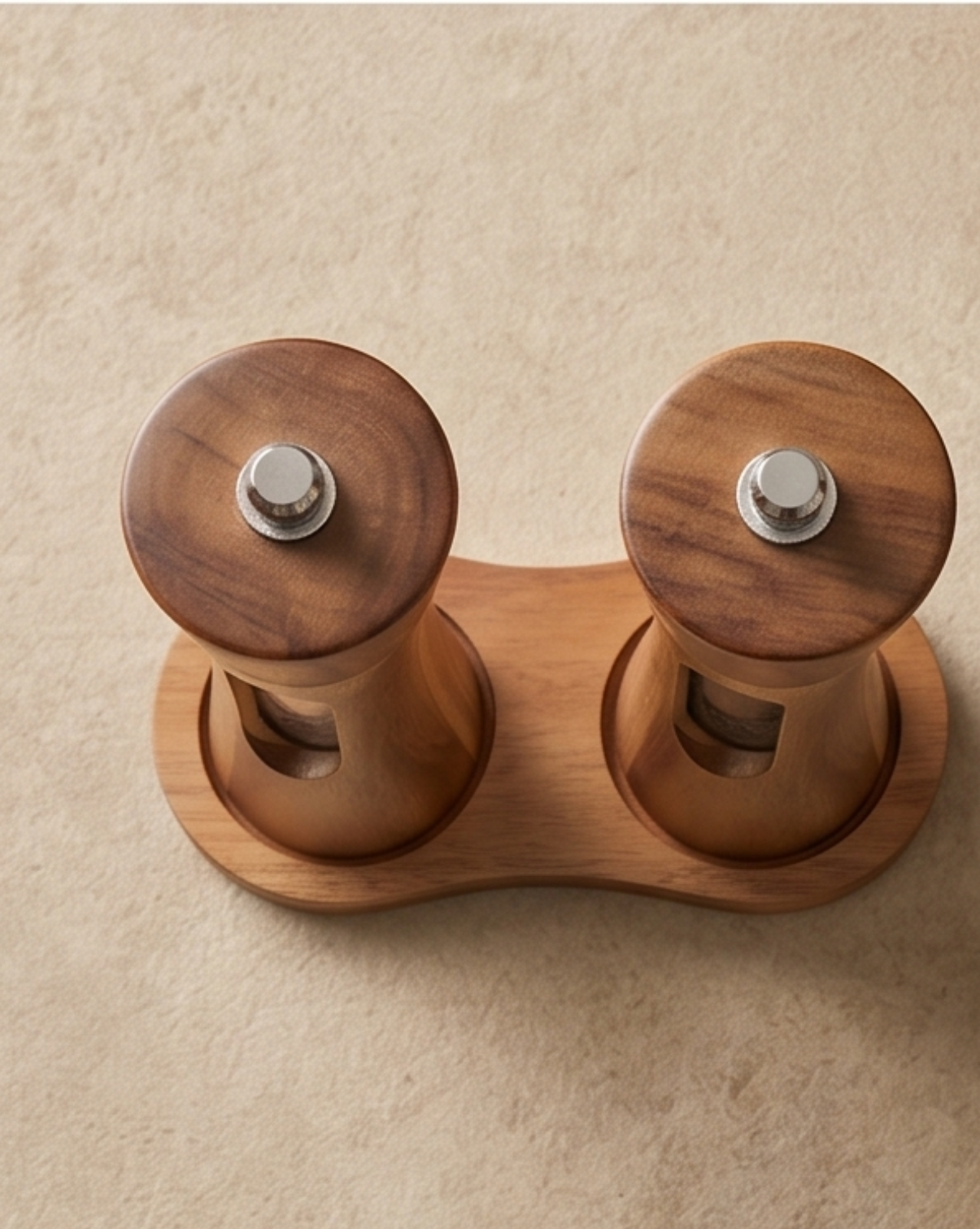 Acacia Wood Salt and Pepper Mill Set - Manual Kitchen Mills with Stand
