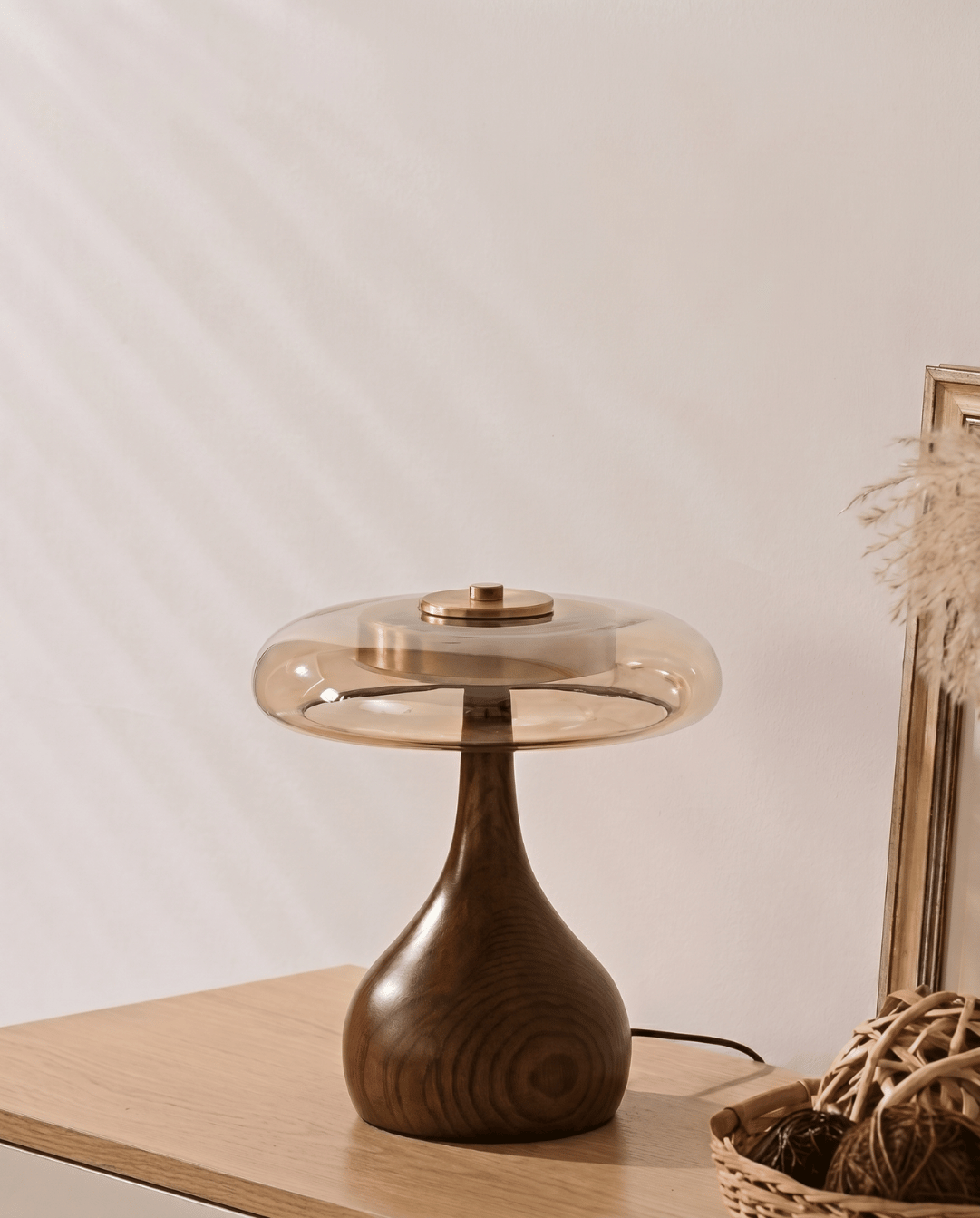 Designer Table Lamp Wood with Transparent Shade - Short
